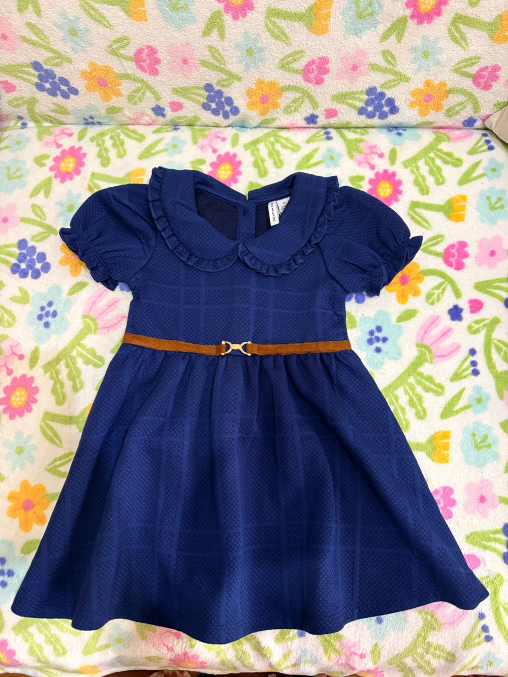 Janie and Jack Navy Textured Dress with Brown Belt